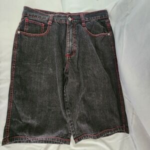 VTG Y2K Southpole Collection Black Denim Shorts Red Stitching Skater Mens 36